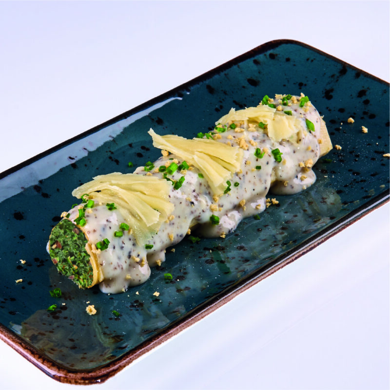 Grandcanelon de espinacas con queso azul, pasas y piñones - Imagen 3